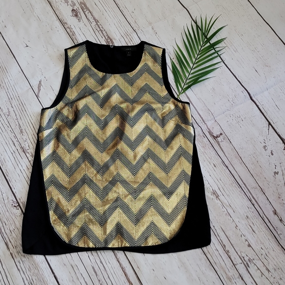 J Crew Chevron Navy Metallic Gold Wool Blend Tank - Picture 4 of 8